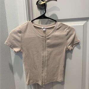 Garage Beige Zip-Up Crop Top
